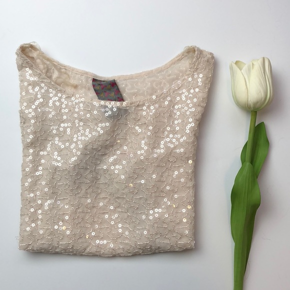 Wallpapher Tops - Sequin Short Sleeve Shirt Size Small
